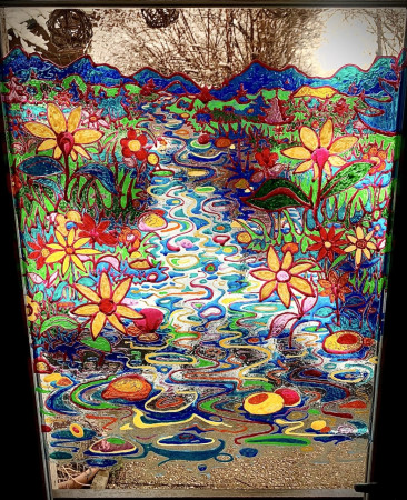 Windowcolors an der Eingangstüre der Natur- und Kulturschule in Wald ZH
